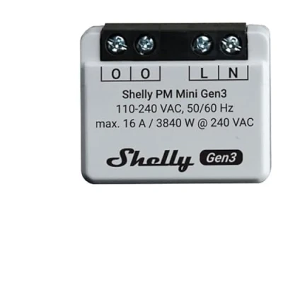 Abbildung von Shelly PM Mini Gen3 Intelligenter WLAN und Bluetooth Stromzähler 1 Kanal 16 A Leistungsmessgerät Kompatibel mit Alexa Google Home iOS Android App Kein Hub erforderlich