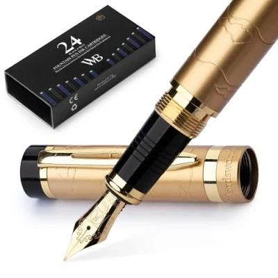 Abbildung von Wordsworth &amp; Black Primori Füllfederhalter set [Atemberaubendes Gold]; Mittlere Feder, Geschenketui, 24 Tintenpatronen, Nachfüllkonverter, Journaling, Kalligraphie, Stifte Für Glattes Schreiben