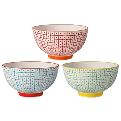 Abbildung von Bloomingville Schalen Carla Retro Müslischale Vintage kleine Servierschale Ø 13,5 cm, rot blau grün, Keramik, 3er Set, fasst ca. 420 ml