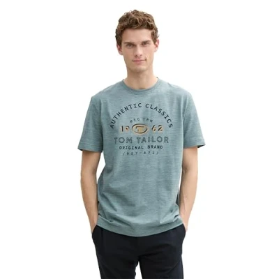 Abbildung von TOM Tailor Printed Tshirt print, Herren, Größe: Large, Grey mint/navy