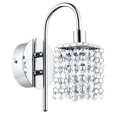 Abbildung von EGLO LED Wandlampe Almonte, Wandleuchte Bad, Badezimmer Lampe aus Metall in Chrom und Kristall Klar, Feuchtraumleuchte warmweiß, G9, IP44