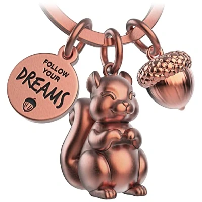 Abbildung von FABACH Eichhörnchen Schlüsselanhänger Skippy mit Gravur Niedlicher Glücksbringer als Motivation Geschenk für Freundin Follow your Dreams
