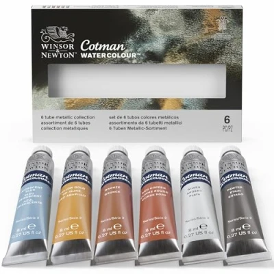 Abbildung von Winsor &amp; Newton 0390703 Cotman Metallic Aquarellfarbe Studio Wasserfarben, lebendige hochwertige Farben mit sehr guten Verarbeitungseigenschaften, Set 6 Tuben, Collection