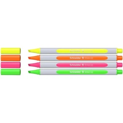 Abbildung von Schneider Shine Up Textmarker (Strichstärke 1 + 4 mm, aus biobasiertem Kunststoff, ausgezeichnet mit Der blaue Engel), Stück sortiert