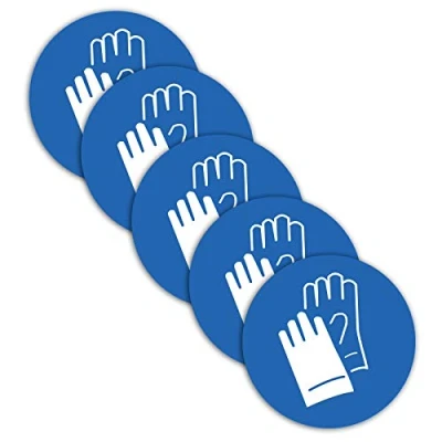 Abbildung von 5 Stück Sicherheitshandschuhe Gebotszeichen Aufkleber Ø 9,5cm Handschuhe tragen Sticker mit UV Schutz für Außen und Innenbereich von STROBO