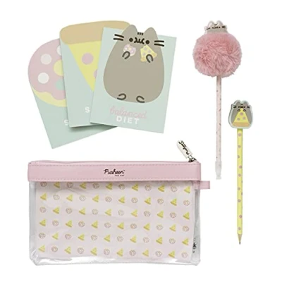 Abbildung von Grupo Erik Schreib Set Pusheen Schreibwaren Kugelschreiber Blaue Mine mit Plüsch Topper Notizheft Klein 3 Stück Bleistift Radiergummi, SEGE001