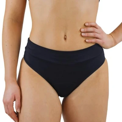 Abbildung von MYLILY Perioden Bikinihosen für Damen Schwarz Bademode zum Schwimmen Basic Slip Bikinihose Period Swimwear (XS)