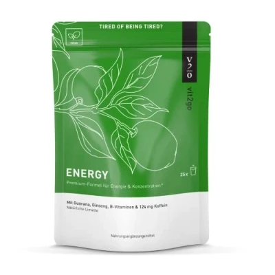 Abbildung von Vit2go Energy 250g (25 Portionen) Drink, Koffein (124 mg), Guarana, Taurin, Shot gegen Müdigkeit, B Vitamin Komplex, Konzentration