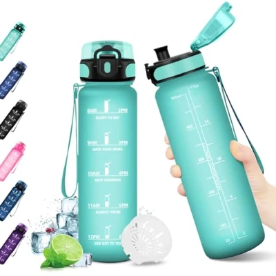 Abbildung von KollyKolla Trinkflasche Kinder, 500ml, Kohlensäure Geeignet, mit Zeitmarkierung, Auslaufsicher Wasserflasche, für Fahrrad, Schule, Outdoor, Fahrrad