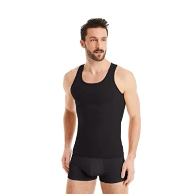 Abbildung von FINN Figurformendes Kompressions Shirt Herren mit Bauchweg Effekt Ärmelloses Shapewear Tank Top aus Baumwolle Body Shaper Unterhemd für einen flacheren Bauch Schwarz L