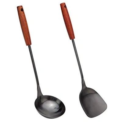 Abbildung von Wok Spatel Löffel Kellet aus Pfannenwender und Schöpflöffel 304 Edelstahl, 36,2 38,1 cm