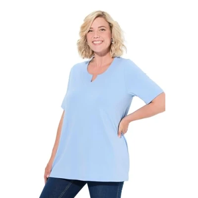 Abbildung von Ulla Popken Damen große Größen Übergrößen Plus Size T Shirt, A Linie, Tunika Ausschnitt, Halbarm