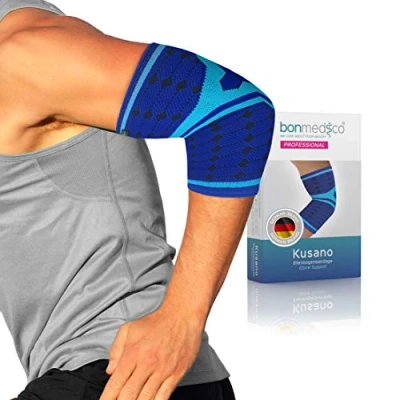 Abbildung von bonmedico Ellenbogenbandage, Tennisarmbandage, Ellenbogenbandage für Damen und Herren 1 Stück, Blau, XL