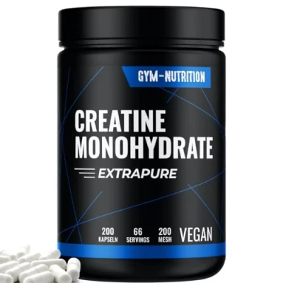 Abbildung von CREATIN Monohydrat Kapseln 3000mg Caps 200 Creatine hochdosiert, Pures Kreatin Mesh Vegan, Abgefüllt in Deutschland Trainings &amp; Fitness Ergänzungsmittel 66 Portionen