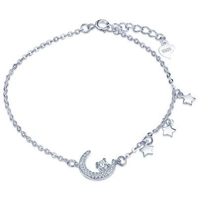 Abbildung von Yumilok Damen Armkette Charm Armband mit Zirkonia Mond Sterne 925 Sterling Silber Verstellbar Armkettchen Armschmuck für Frauen Mädchen