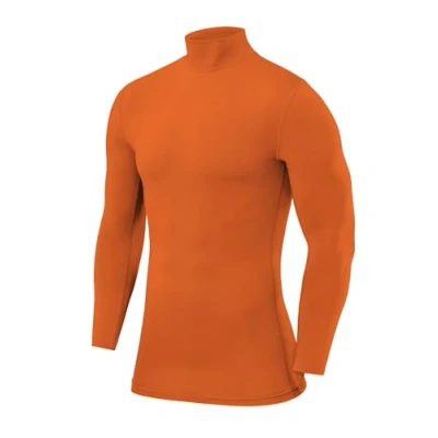 Abbildung von PowerLayer Kompressionsshirt Herren Compression Shirt Funktionssshirt Langarm Laufshirt Mock Neck Sportshirt Longsleeve Oberteil Unterziehshirt Orange, L