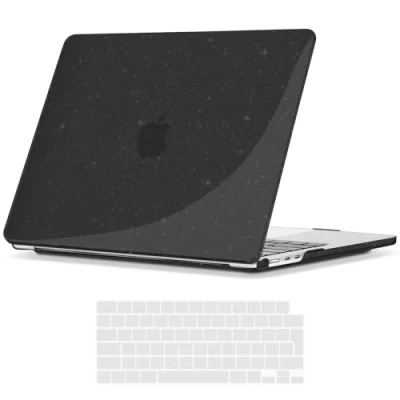 Abbildung von TECOOL Hülle für MacBook Air 13.6 Zoll M3 M2 2024 A3113 u. 2022 A2681, Ultradünne Schutzhülle Hartschale Case EU QWERTZ Tastaturschutz, Glitzer Schwarz
