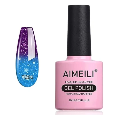 Abbildung von AIMEILI UV LED Nagellack Thermo Gellack ablösbarer Temperatur Farbwechsel Gel Polish Glitzer Purple to Blue Full Shimmer/Diamond (TC06) 10ml