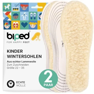 Abbildung von biped 2 Paar Kinder Lammwoll Natur Latex Wintersohlen zum Zuschneiden extra dicke Einlegesohlen wärmende Wollsohlen für Kinderschuhe und Stiefel z2738