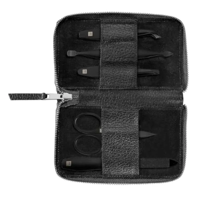 Abbildung von ZWILLING Maniküreset (5 Teilig, Echtleder Druckknopfverschluss, Reiseset, mit Nagelschere und Nagelhautschneider), Premium, Black Edition