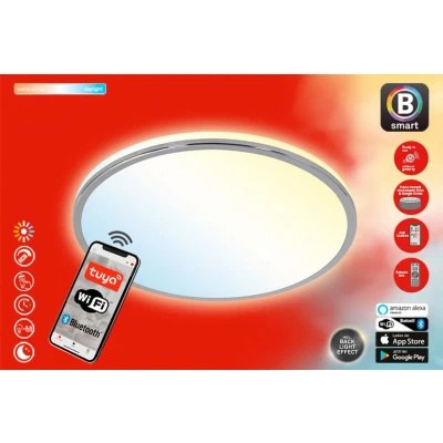 Abbildung von BRILONER LED Deckenlampe flach Smart Home, funktioniert mit Alexa, Fernbedienung, Lampe, Deckenleuchte, Wohnzimmerlampe, Panel, Schlafzimmerlampe, 33,3x6,2 cm, Chrom Matt