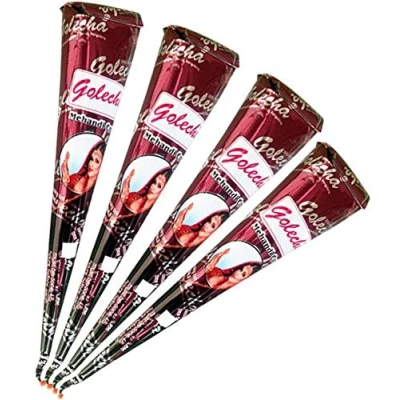 Abbildung von 4x Golecha 100% Natural Henna Paste Cones Kegel (Rot Braun) No Mix, PPD, 125g