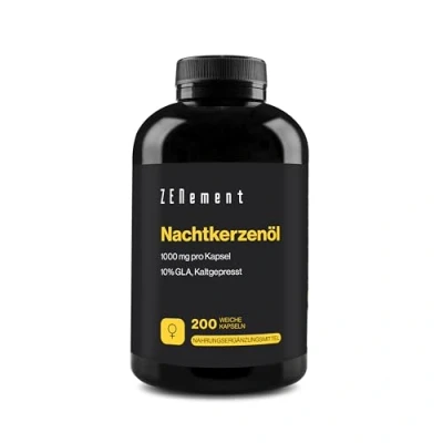 Abbildung von Nachtkerzenöl, 200 Softgel Kapseln, Hochdosiert mit 2000 mg je Tagesdosis Premium: 10% Gamma Linolensäure GLA, natürlichem Vitamin E &amp; kaltgepresst Zenement
