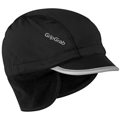 Abbildung von Gripgrab Unisex Winddichte thermo winterfietsonderhelm muts met kap wielrensport fleece pet oorwarmer onder Radsport Mütze, Schwarz, M (57 60 cm) EU