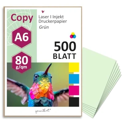 Abbildung von younikat 500 Blatt blanko 80 g/m² Papier in grün DIN A6 I Kopierpapier Rezeptpapier dv1450