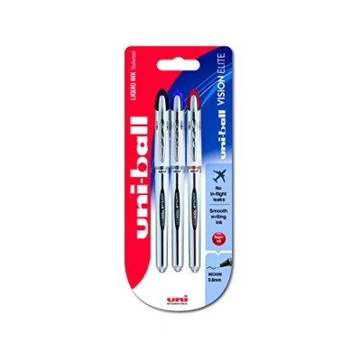 Abbildung von Uni ball 153486364 UB 200 Visionlite Medium Kugelschreiber, Super Tinte, fälschungssicher, 0.8 mm Kugel, 3 Stück schwarz/blau/rot