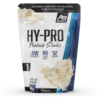 Abbildung von ALL STARS Hy Pro Proteinpulver Cremiger Protein Shake mit 4 hochwertigen Proteinkomponenten premium Pulver ca. 20 g Eiweiß/Portion 400g (Vanille)