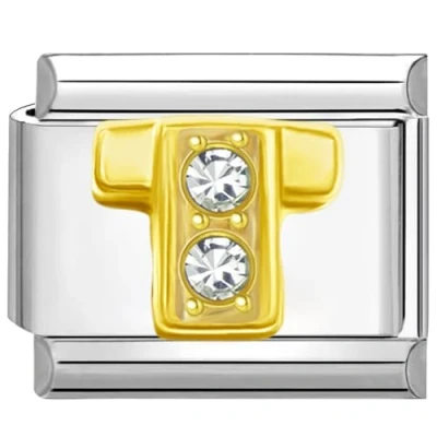 Abbildung von Quiges 9mm Italian Style Charm Modell Edelstahl Alphabet Buchstaben T für Italien Armbänder