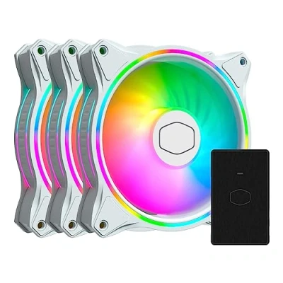 Abbildung von Cooler Master MasterFan 3n1 MF120 Halo White Edition ARGB Dual Ring adressierbare RGB Beleuchtung, Gehäuse &amp; Kühlung, Hybrid Lüfterblatt Design, Smart Sensor, Vibrationsdämpfungsrahmen, mit Controller
