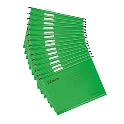 Abbildung von Esselte A4 Hängeregister aus verstärktem Karton, 15er Set, Mappe stabilem, 100% recyceltem mit Taben, für Akten und Unterlagen in Büro, Schule, Home Office, grün, 628807