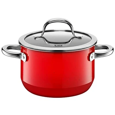 Abbildung von Silit Passion Red Kochtopf klein 16cm, kleiner Topf mit Glasdeckel, Fleischtopf Induktion 2l, Silargan Funktionskeramik, rot