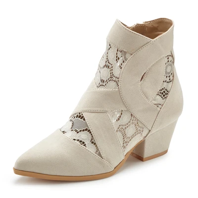 Abbildung von LASCANA Stiefelette, mit Spitze &amp; bequemen Blockabsatz, Cowboy Boots, Westernstiefel