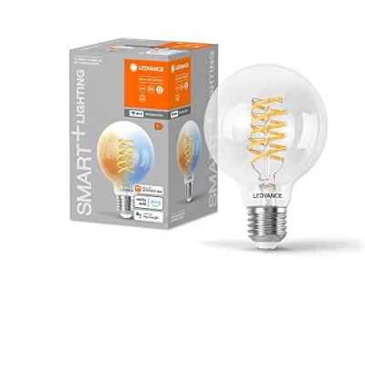 Abbildung von LEDVANCE SMART+ WIFI LED Lampe, Weißglas, 8W, 806lm, Kugel Form mit 80mm Durchmesser &amp; E27 Sockel, regulierbares Weißlicht (2700 6500K), dimmbar, App oder Sprachsteuerung, 15.000 Stunden Lebensdauer
