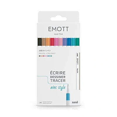 Abbildung von Uni ball Emott Mitsubishi Pencil 10 Pastellstifte Schreiben, Zeichnen, Plotten Spitze 0,4 mm Violett, Grün, Koralle, Grau, Bonbonrosa, Lachs, Hellrosa, Beige, Hellblau, Himmelblau