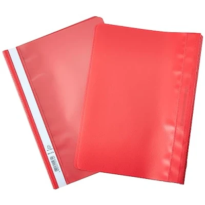 Abbildung von Exacompta 449203B 25er Pack Plastik Schnellhefter. Aus PP Folie für DIN A4 kaufmännische Heftung rot mit Beschriftungsstreifen Hefter Ideal Büro und Schule