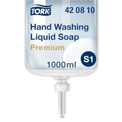 Abbildung von Tork Reinigende Flüssigseife S1/S11, extra hygienische fettlösende Seife, Premium, parfümfrei, 6 x 1000 ml, 420810