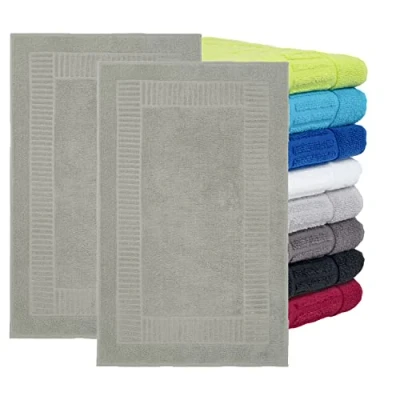 Abbildung von BaSaTex 2er Pack Badvorleger Badematte 50x80 cm 100% Baumwolle Duschvorleger Duschmatte Doppelpack Farbe: Silber grau