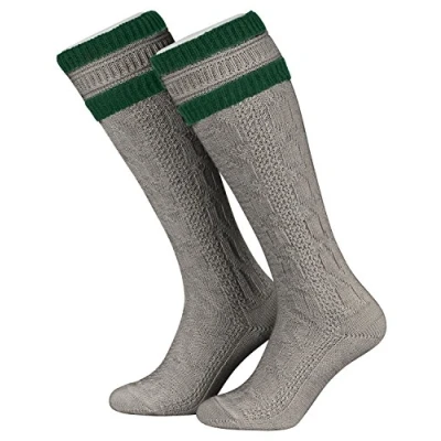 Abbildung von Piarini 47 48 1 Paar Herren Trachtenstrümpfe Trachtensocken Zopfmuster Trachtenstutzen Umschlag Wolle lang Grau Tanne