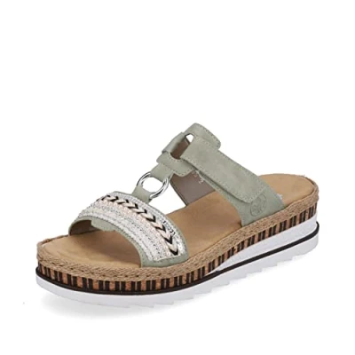 Abbildung von Rieker Damen Slipper V79M6, Frauen Slip On,offener,einschlupf,Slipper,Mokassins,Halbschuhe,Slides,Schlupfschuhe,schluepfschuhe,grün (52),39 EU / 6 UK