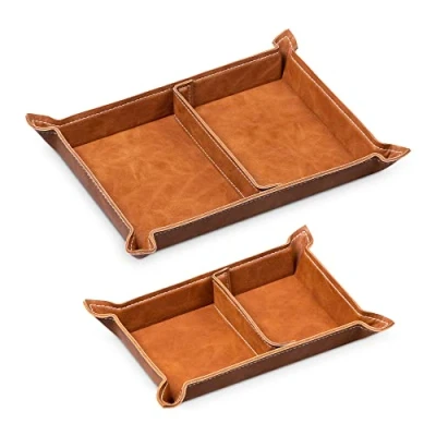 Abbildung von Navaris Lederschale Tablett aus Kunstleder 2x Schale Ablage Leder Ablageschale für Schmuck Schlüssel Münzen Handy Uhrenablage Schlüsselablage Organizer braun