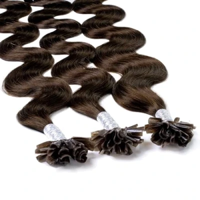 Abbildung von hair2heart Extensions Echthaar Bondings Gewellt 25 Strähnen 0.5g 60cm 6/3 dunkelblond gold