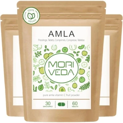 Abbildung von Amla Presslinge 1000mg Immunsystem Knochen Knorpel Zähne natürliches Vitamin C, Chrom 3 Monate Vorrat Vegan 180 Tabs von MoriVeda