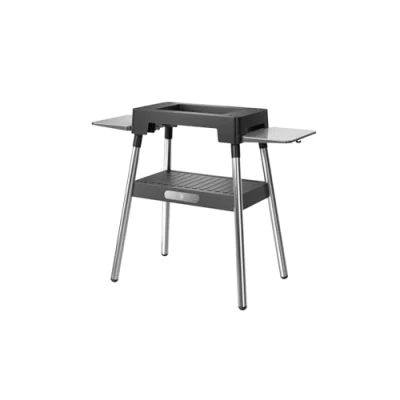 Abbildung von WMF Lono Grill Standfuß, 92,7 x 75,0 43,8 cm, stabil und sicher, klappbare Seitenablagen, kompatibel mit dem Master Tischgrill flach gerippt, Cromargan, schwarz/silber
