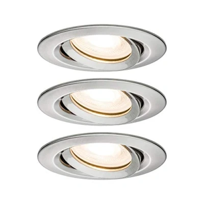 Abbildung von Paulmann 92900 Nova Plus LED Einbauleuchte IP65 rund schwenkbar 3x7W dimmbar Einbaustrahler GU10 Eisen gebürstet Spot Basisset 3er Set Einbaulampe 2700K