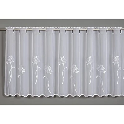 Abbildung von GARDINIA Bistro Gardine mit verdeckten Schlaufen, Transparent, Lichtdurchlässig, Scheibengardine, Voile Pusteblumen Stickerei, 140 x 48 cm, Weiß