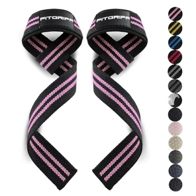Abbildung von Fitgriff® Zughilfen (gepolstert) für Krafttraining, Bodybuilding, Fitness Kreuzheben Gurte Lifting Straps Frauen und Männer (Black/Pink, XS)
